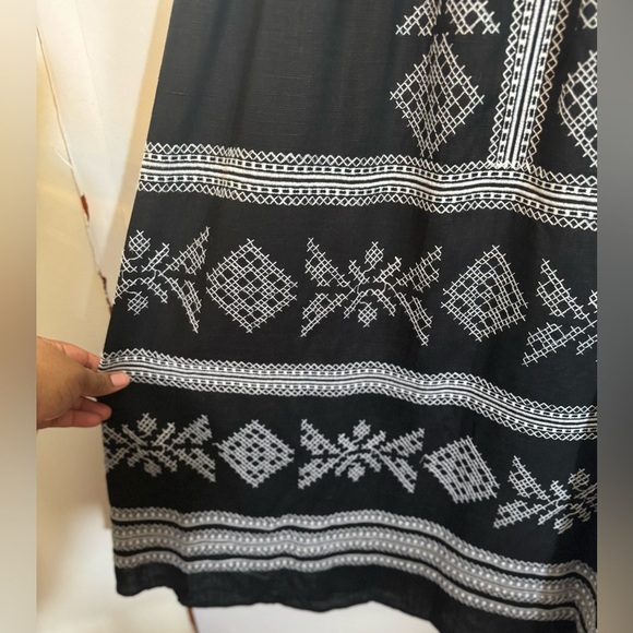 Strut & Bolt Boho Peasant Black Embroidered Linen Blend Midi Dress, Size S - Picture 8 of 16